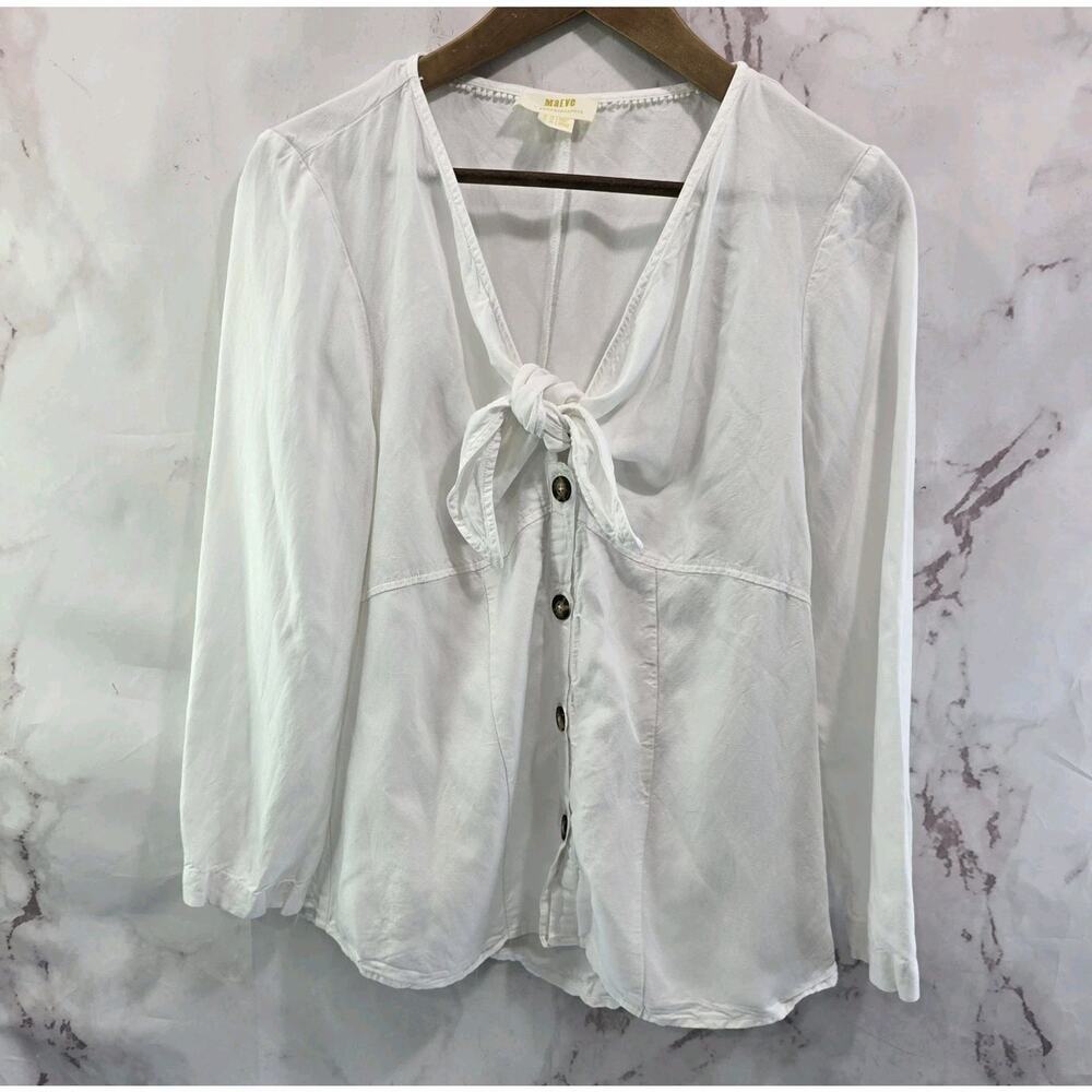 Anthropologie Shirt Womens Large 14 White Button Tie Knot Linen Maeve Long